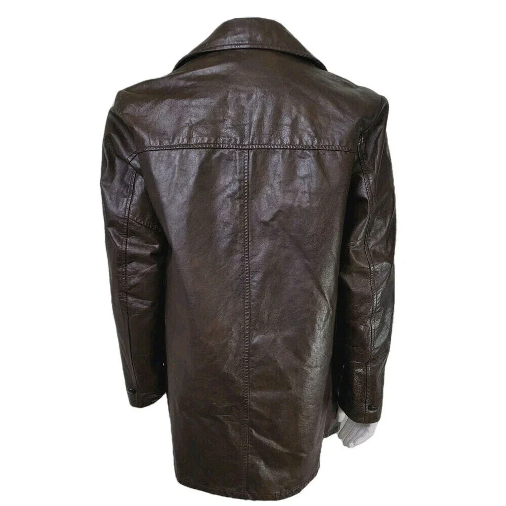 VTG Sears Leather Shop Car Coat Removable Faux Fur Lining Brown Men's 40 Tall